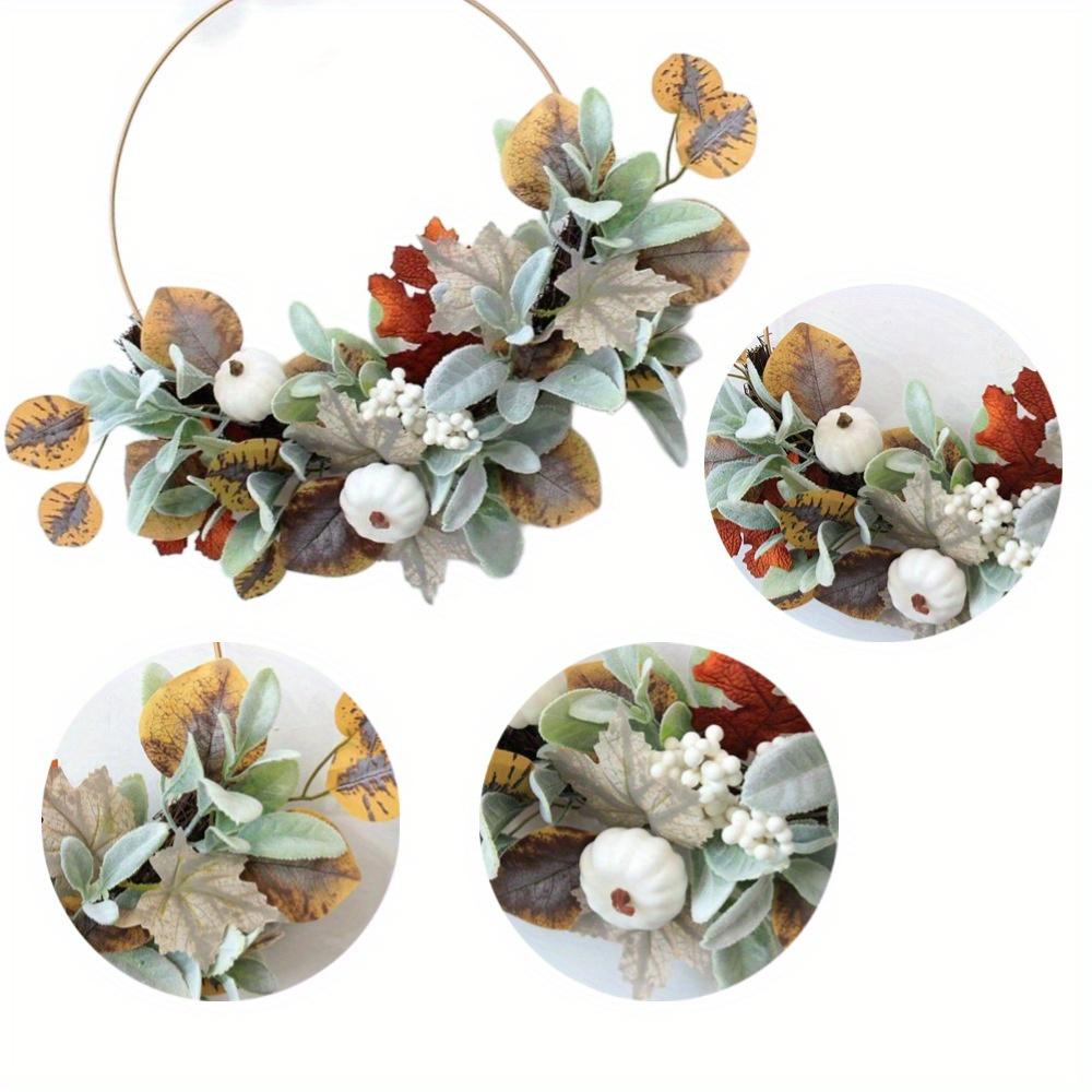 1Pc Thanksgiving Pumpkin Vine Ring Harvest Festival Artificial Flower Wall Hanging, Fake Flowers
