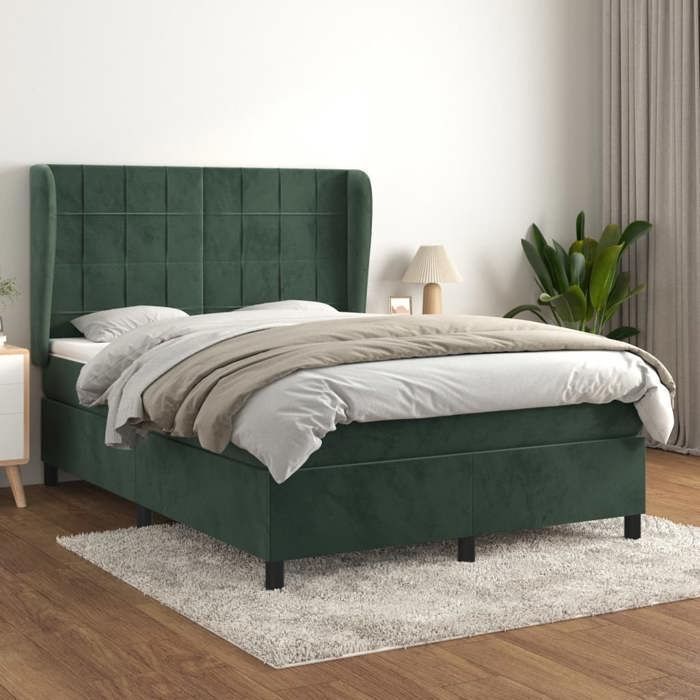 3129210 vidaXL Divan Bed and Mattress Dark Green 140x190cm Velvet