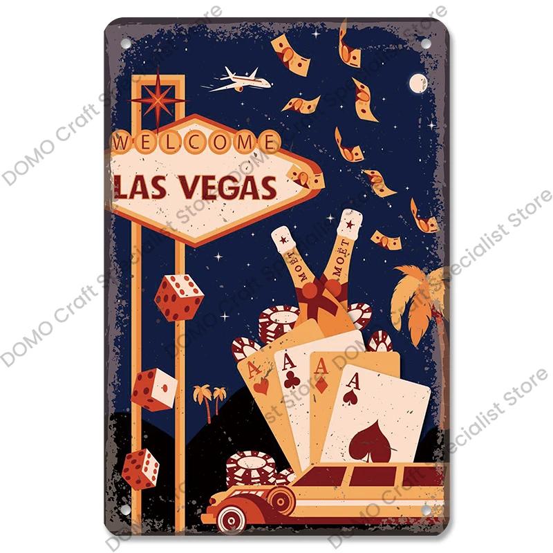 Vítejte v Las Vegas Plaque Plechové cedule Vintage Nevada Casino Kovový plakát Nástěnná dekorace pro Bar Club Man Cave