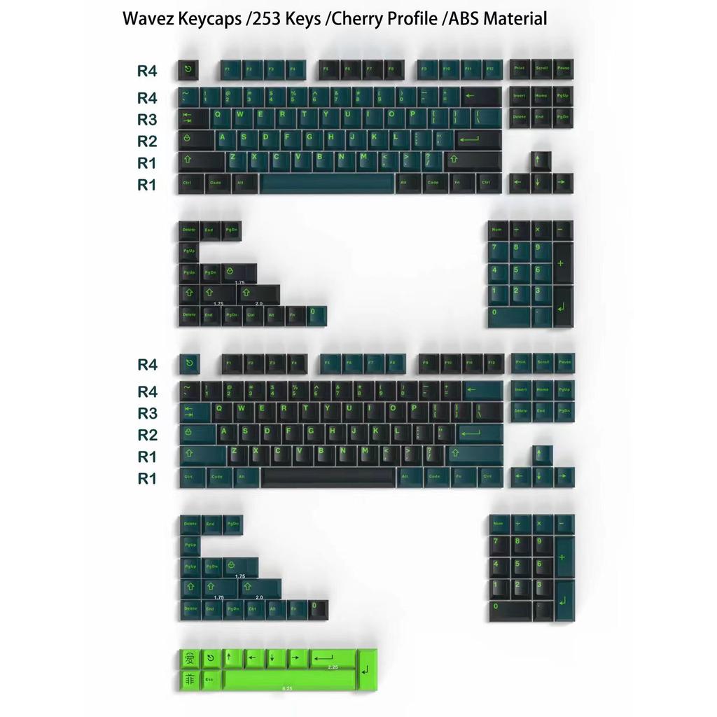 Cherry Profile 253 Keys Toxic Keycap Set Double Shot ABS Keycaps for Gateron MX Switches Mechanical Gamer Keyboard