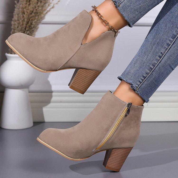 Autumn and Winter New Fashion Pointed Side Zipper Thick High Heel Fashion Casual Large Size Women's Deep Mouth Fashion