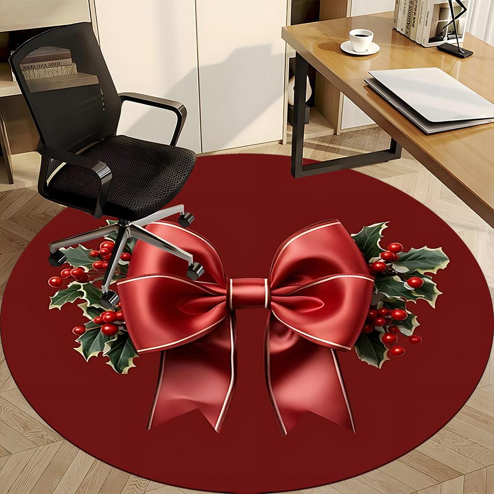 1pc Christmas Bow Chair Carpet for Office Non Slip, Lightweight, Machine Washable Rug for Office Holiday Decor