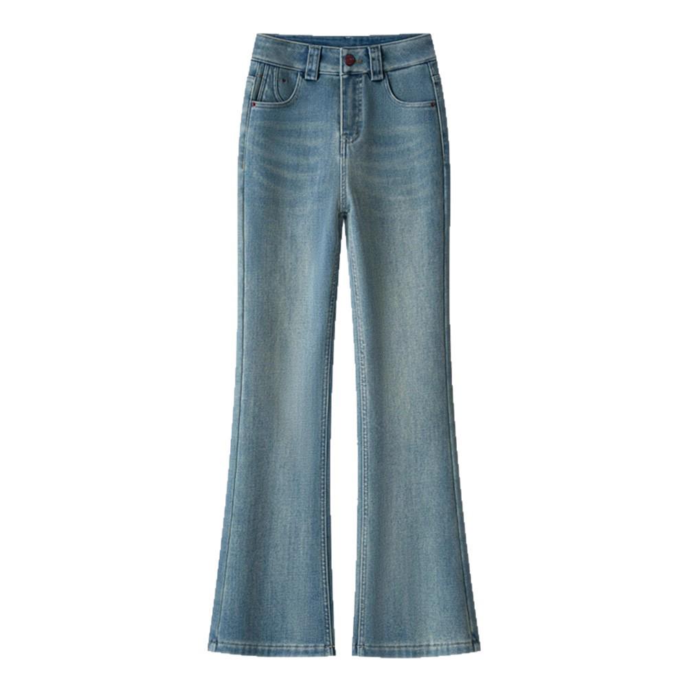 Women's Light Blue Micro-Flare High-Waisted Slim Jeans, Autumn/Winter 2025, Petite & Plus Velvet Bell-Bottoms