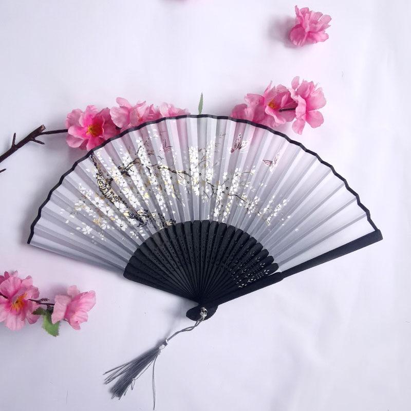 Vintage Bamboo Silk Women's Folding Fan - Portable Dance Gift