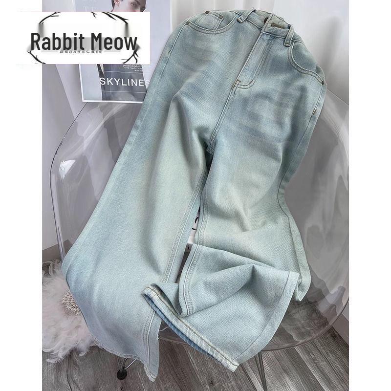 

Women s Moonlight Blue High-Waisted Wide-Leg Jeans, Spring 2025 - Loose, Versatile, Floor-Length Draped Pants Small
