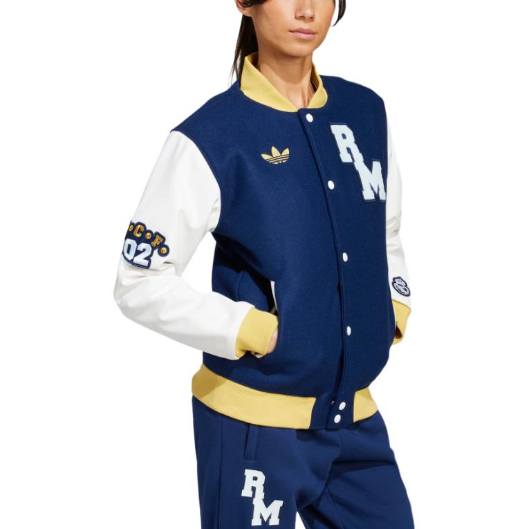 Adidas Originals Real Madrid VRCT Loose Fit Button Front Ribbed Collar Embroidered Crest Long Sleeve Jacket Unisex Team Navy Blue 2 JF2589