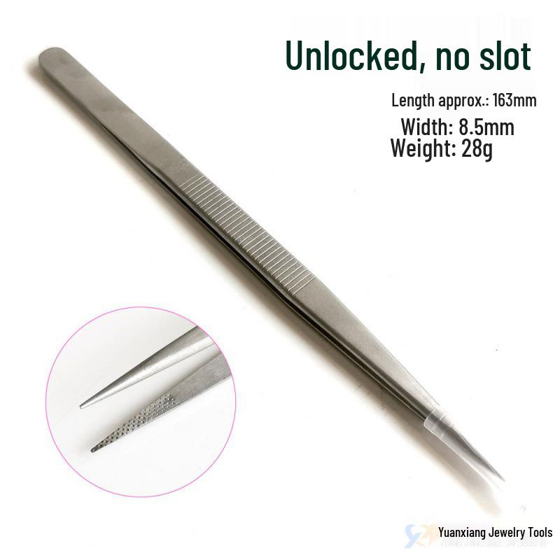 Stainless Steel Grooved Diamond Tweezers for Jewelry and Gem Picking