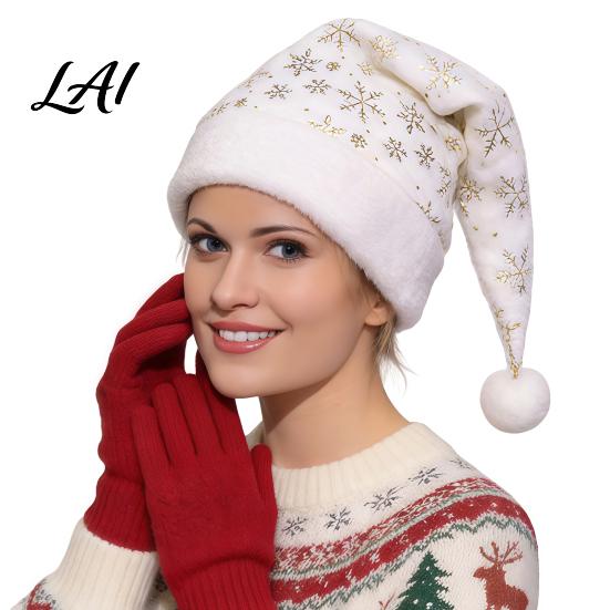 Soft Polyester Christmas Cap Snowflake Sequin Adults Plush for Santa Hat with Faux Holiday Celebration