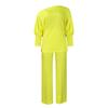Women's Autumn Fashion Solid Slant Neck Top with Wide Leg Pants Set