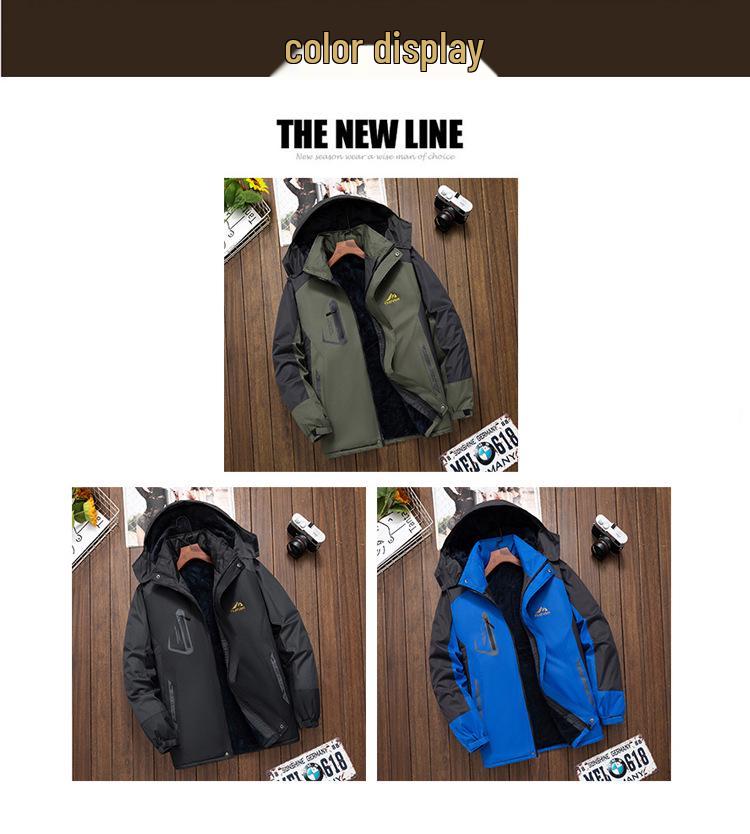 Men's Windproof Waterproof Down Jacket - Velvet-Lined and Insulated Cotton Winter Coat for Cold Protection.