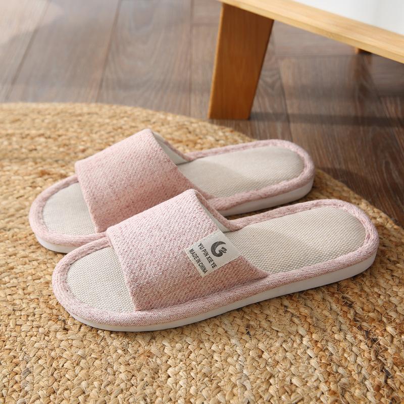 Fashion  Women Men Indoor Slipper Anti-slip Lovers House Floor Shoes Soft Ladies Summer Home Slides Breathable Flax Slippers 44