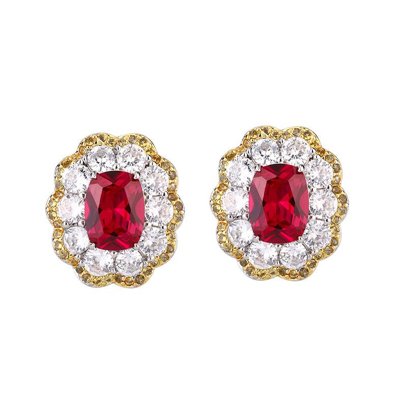 Jewelry Copper Bottom Gold-Plated Simulation Red Corundum High-End Retro Suit Women 10 * 14-8 * 10