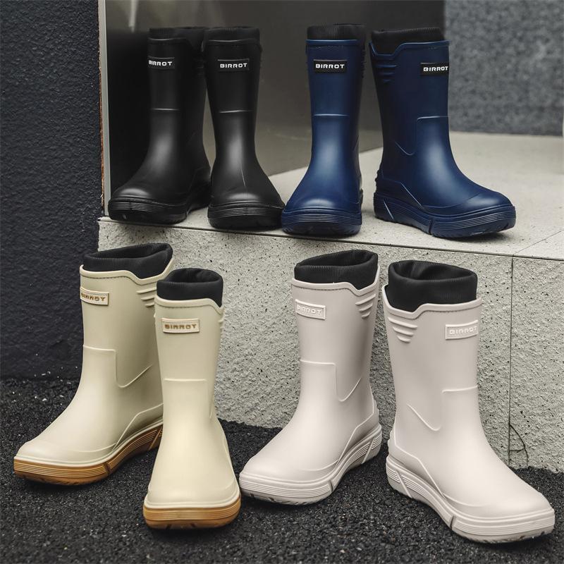 Rain shoes men's new medium tube non-slip waterproof shoes fashionable outdoor water boots warm short tube rubber shoes men