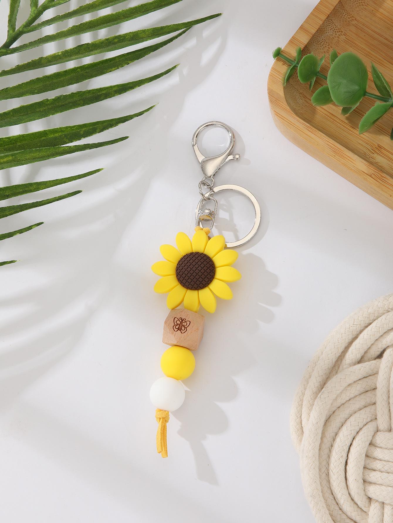 Sunflower Silicone Beaded Keychain Bracelet Bag Pendant