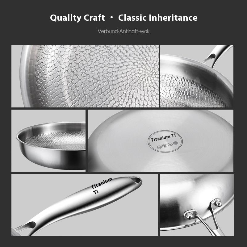 Kengqiang Pure Titanium Frying Pan Uncoated Non Stick Pan Fish Scale Hammer Pattern Titanium Alloy Wok Kitchen Custom Cookwares