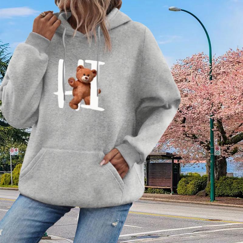 

Жіноча вільна толстовка з принтом із милим маленьким ведмедиком, блуза, світшот, повсякденний пуловер з довгим рукавом 4XL сірий