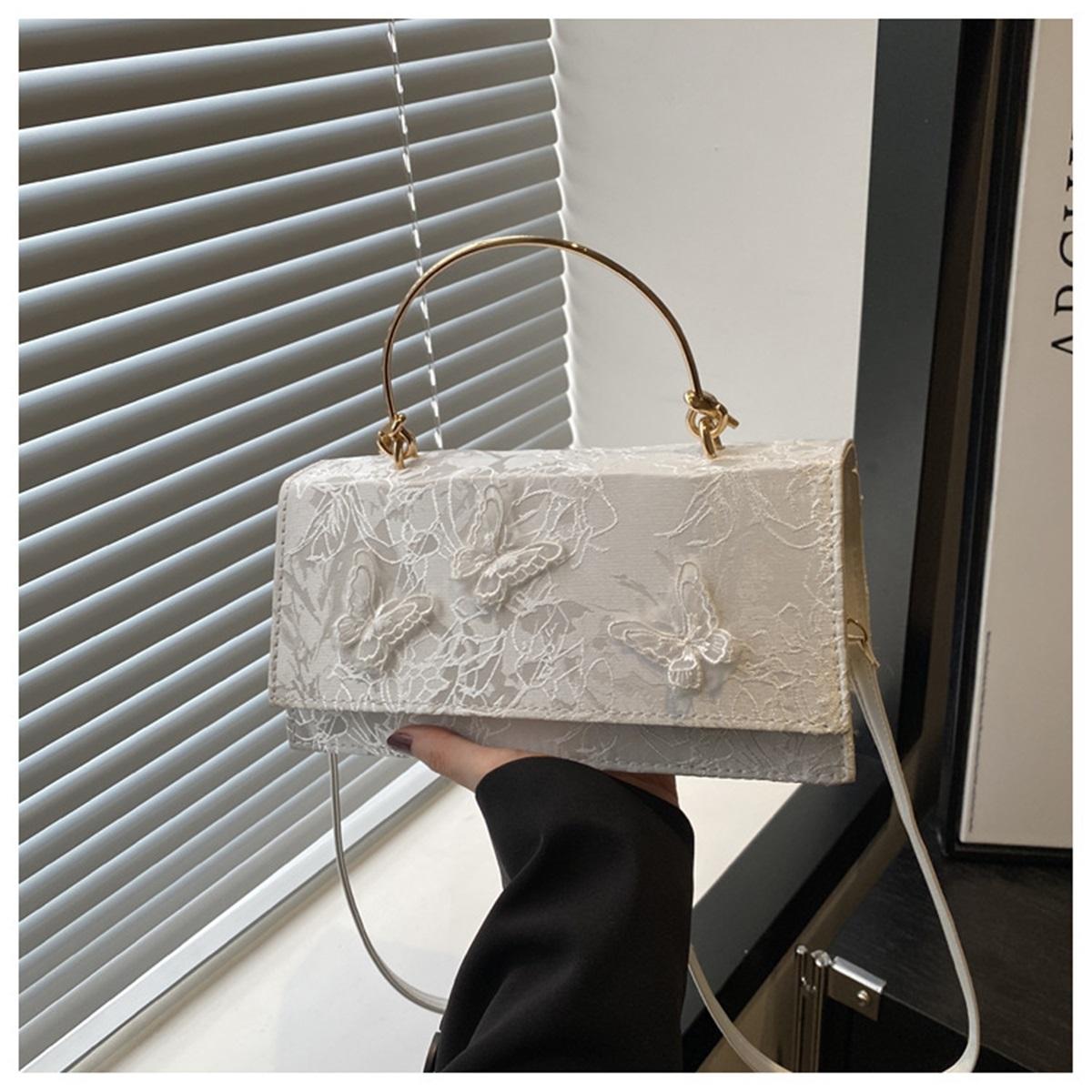 

Indentation Lace Solid Colour Butterfly Embroidery Fashion Shoulder Crossbody Handbag Small Square Bag Female белый