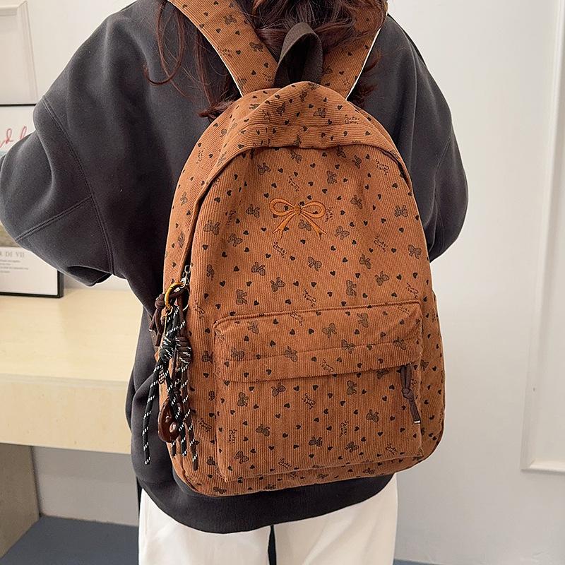 Schoolbag Corduroy Autumn and Winter New Large Capacity Backpack Student Class Commuter Versatile School Bag Going Out Travel Backpack Female