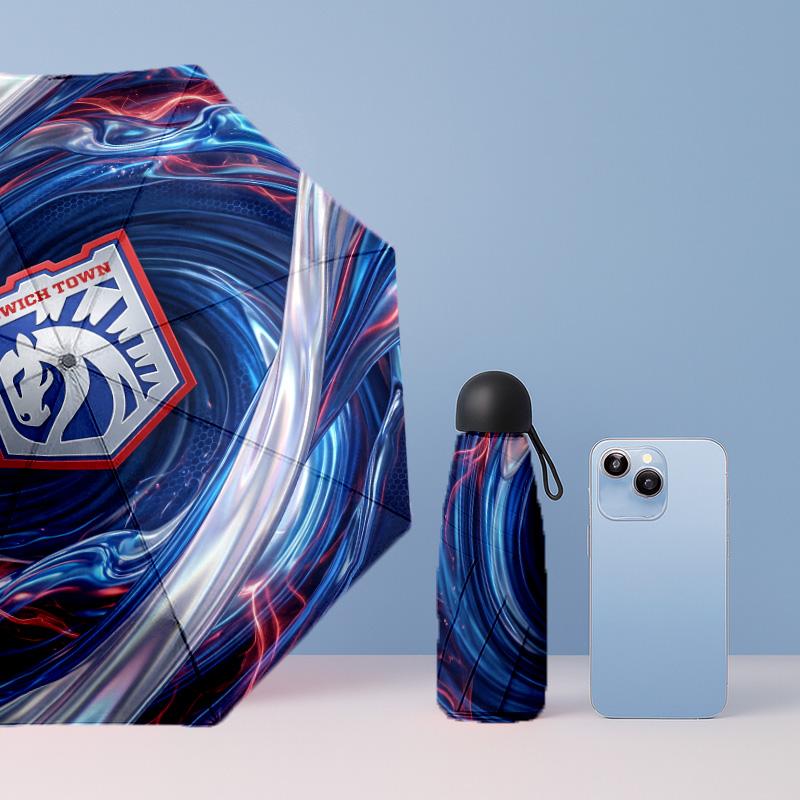 Ipswich Town Football Pattern Printed Mini 5 Folds 8 Ribs Compact Umbrella Windproof Waterproof Lightweight Portable Folding