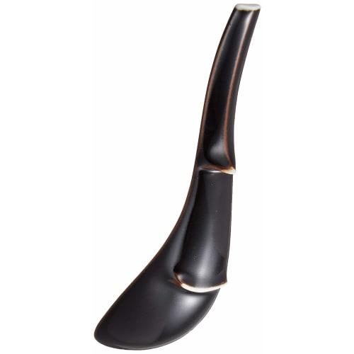 Arita Ware Toetsugama "Ultimate Renge" Ramen Spoon, Tenmoku Nagisa, Approx. 16cm Diameter, Lotus Flower Design, Ceramic, Dishwasher Safe, Made in Japa