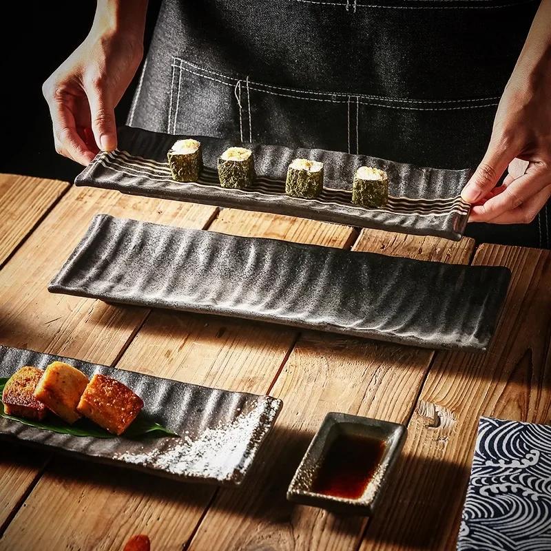 Japanese Sushi Sashimi Rectangular Plate Western Dessert Snack Dishes Commercial Creative Long Plates Cross-border Ceramic Dish
