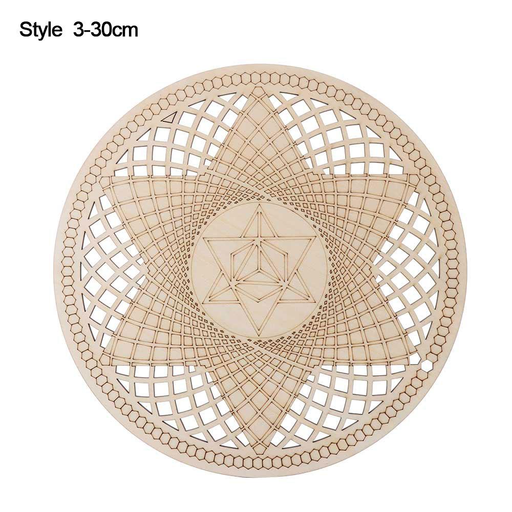 Symbole Naturel Bois Chakra Fleur de vie Tapis Énergétique Bord Arrondi Cercles Sculptés Sous-verre Pour Ensemble Pierre Cristal Décor Mural Cuisine