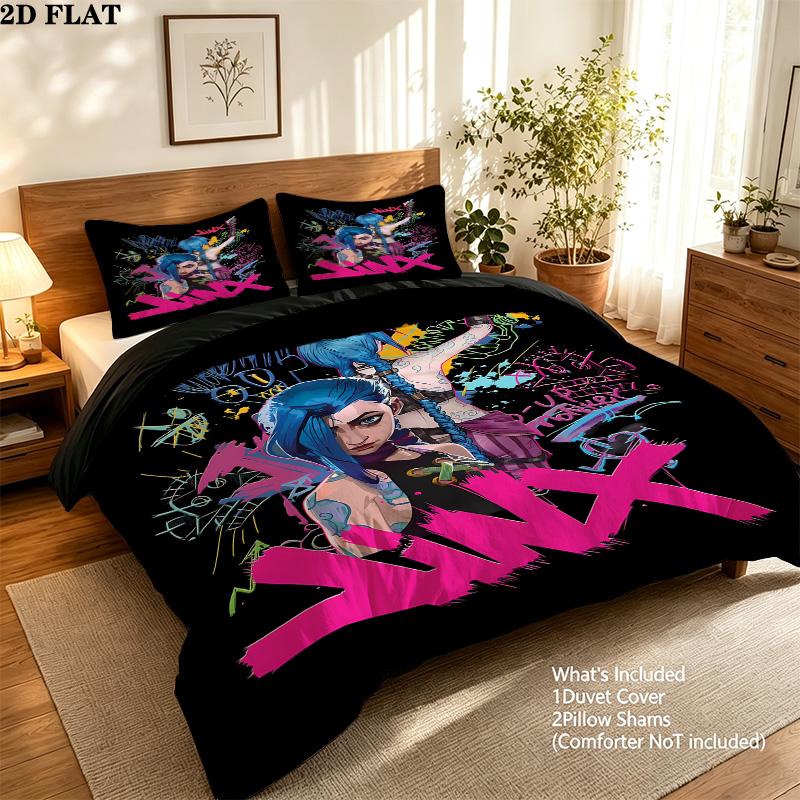 Jinx Pattern Bedding Quilt Set Quilt Cover Pillowcase Home Birthday Gift(1 * duvet cover + 2 * pillowcase, without core)