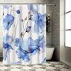 Blue Floral Shower Curtain for Bathroom - Waterproof and Durable Design Easy to Clean and Decorate Your Space Complimentary hook