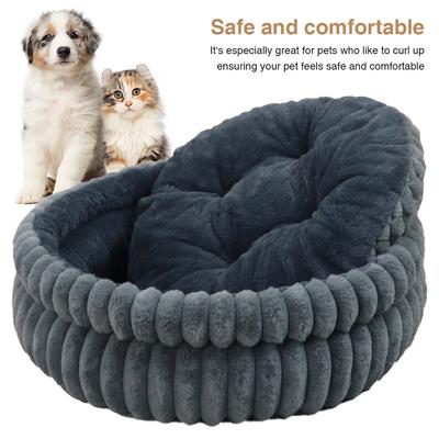 Lits Ronds pour Chats de 60 CM Lavables Peluche Douce Fourrure Lit pour Animaux de Compagnie Capacité de Charge de 15 Kg Chat & Chien Confort de Sommeil Profond En Hiver Lit pour Chat