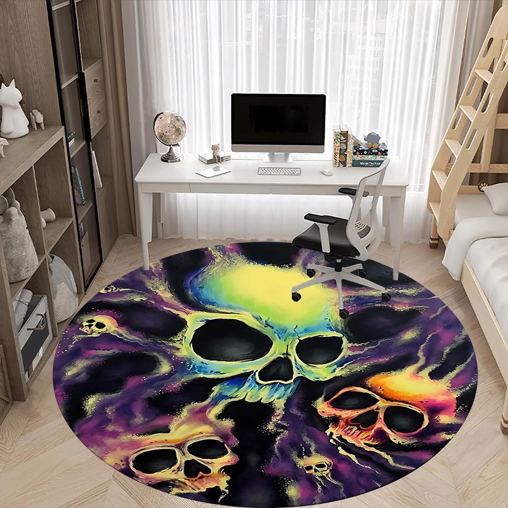 1PC Skulls Flames Office Round Area Rug, Mat Suitable For Office, Under Office Chairs Bedroom Living Room Home Decor, Room Deco