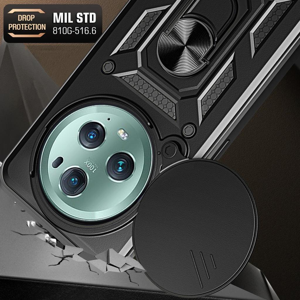 For Honor Magic5 Pro Case with Slide Camera Lid PC+TPU Kickstand Phone Cover