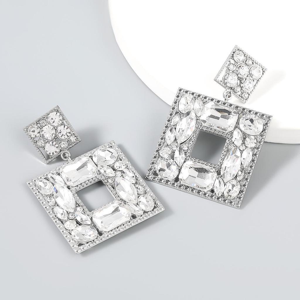 European & American Fashion Multilayer Colored Diamond Square Earrings