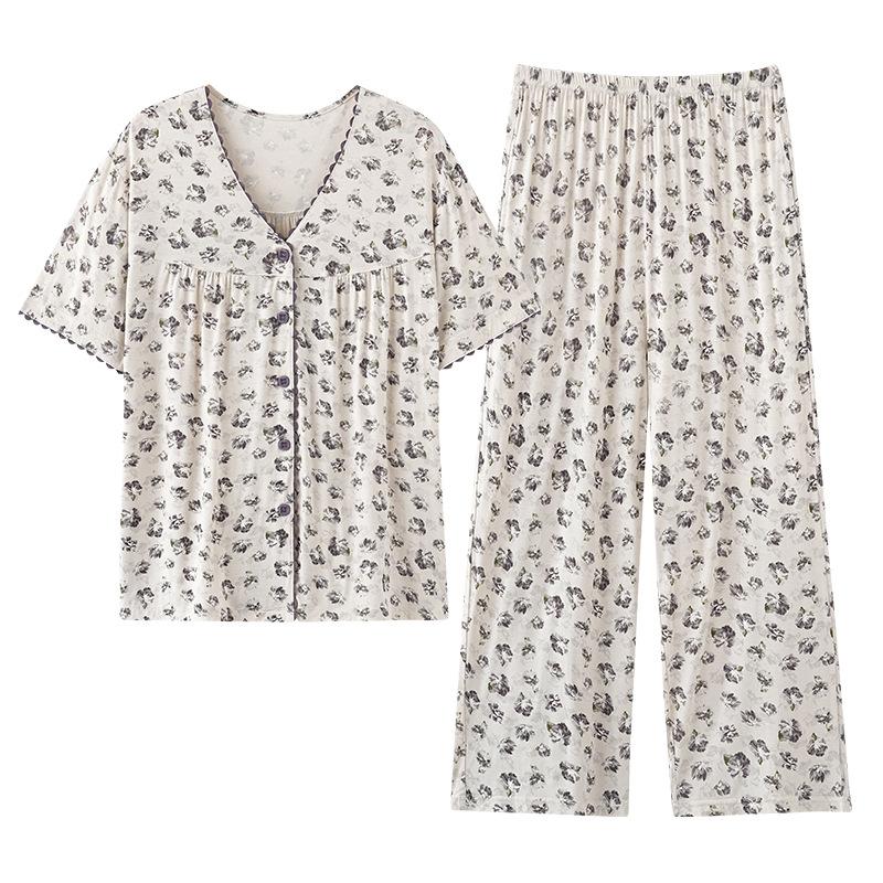 Pajamas women's summer Modal short-sleeved cropped pants thin summer new cotton silk can be worn outside plus size loungewear