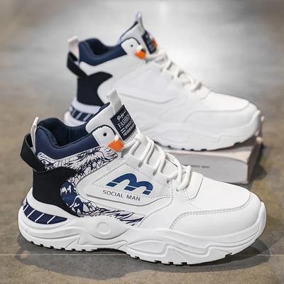 2025 primavera nuove scarpe bianche alte traspiranti da uomo scarpe sportive tendenza tutto abbinabile suola spessa scarpe da papà per il tempo libero