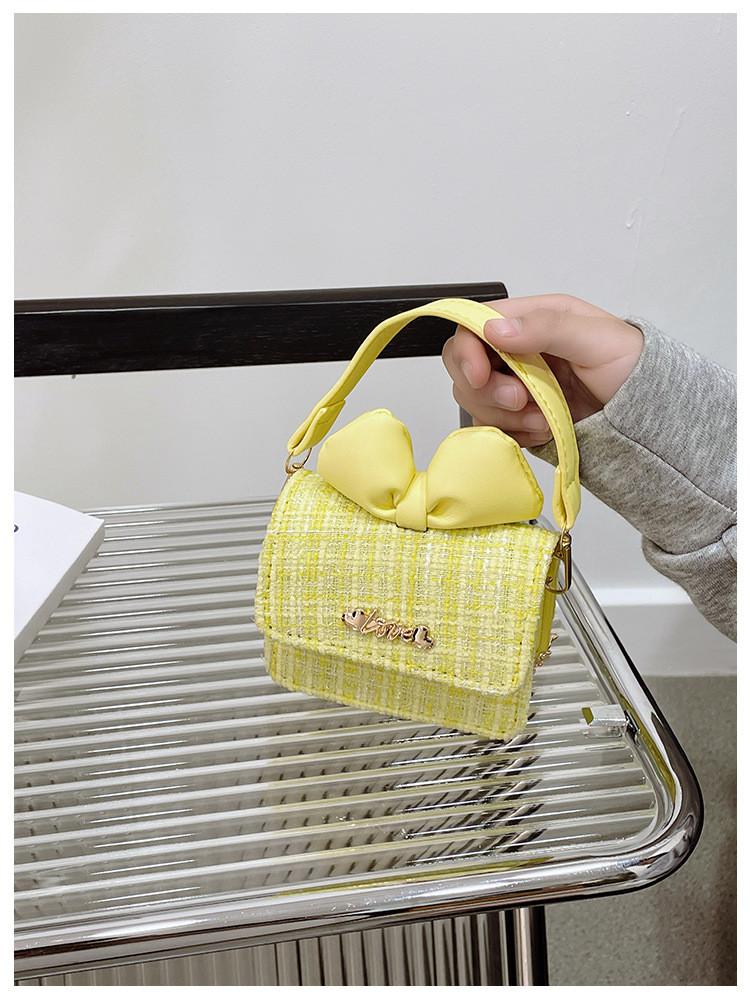 Kids Trendy Woolen Shoulder Bow Bag Chain Element Breathable Everyday Material