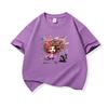Kids Cotton T Shirt Colorful Hair Girl Running With Black Puppy Print Crew Neck Short Sleeve Tee Casual Boys Girls Summer Tops