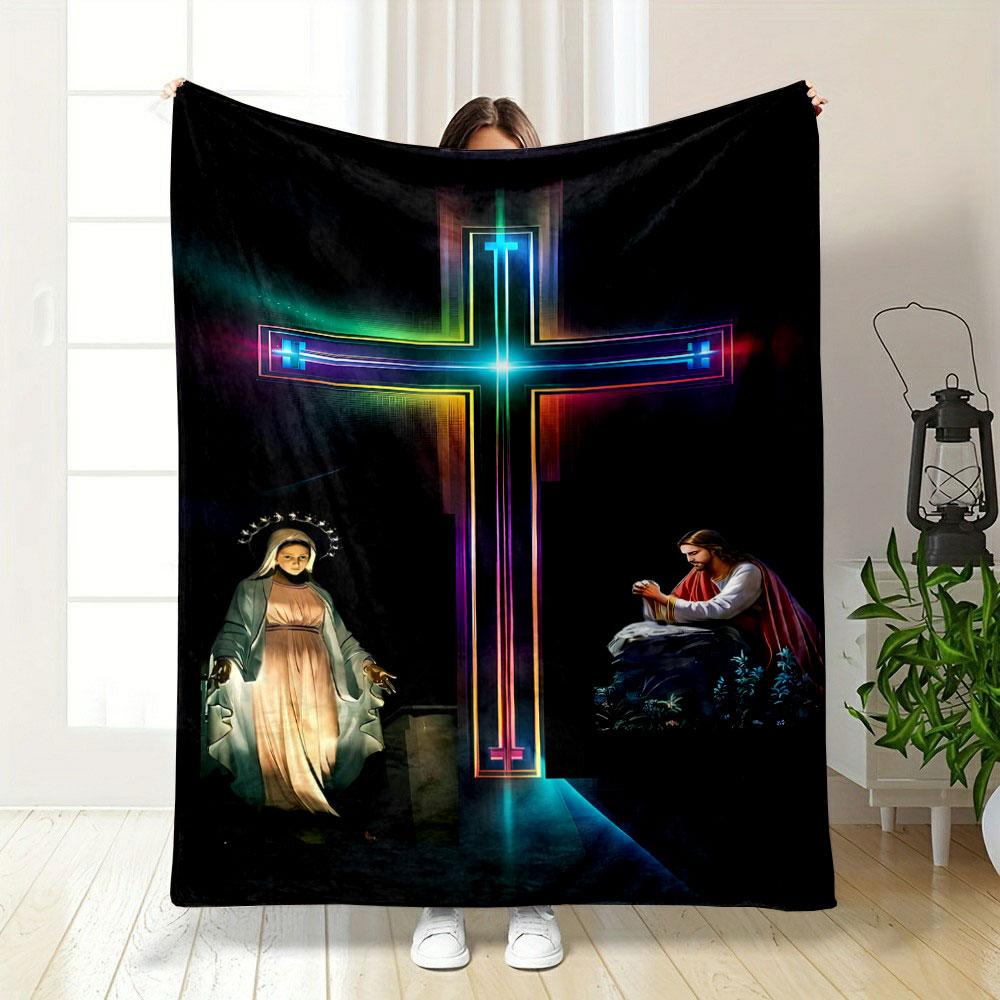 Holy Cross Virgin Mary Jesus Blanket Printed Blanket for Living Room Bed Couch lunch break Soft Cozy Blanket for Friend's festival Gift