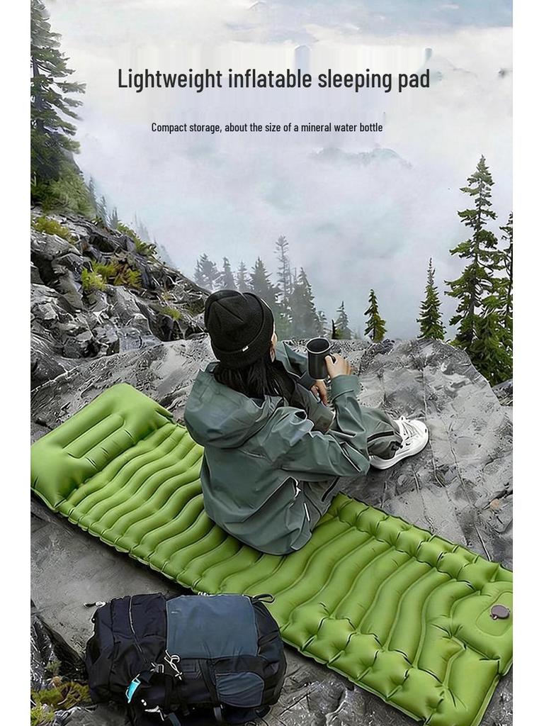 Outdoor TPU Self-Inflating Camping Mat with Built-In Foot Pump, Pillow, and Moisture Protection