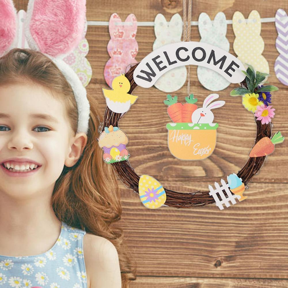 Easter Welcome Door Sign Welcome Sign For Front Door Easter Hangable Decorations Rattan Wreath Ornament Farmhouse Home Decor For