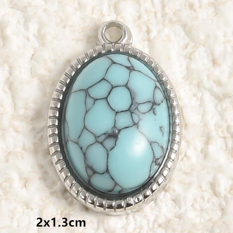 DIY Vintage Sun Oval Charm Stainless Steel Pendants For Jewelry Making Supplies Turquoise Charm Necklace Earrings Decor Findings