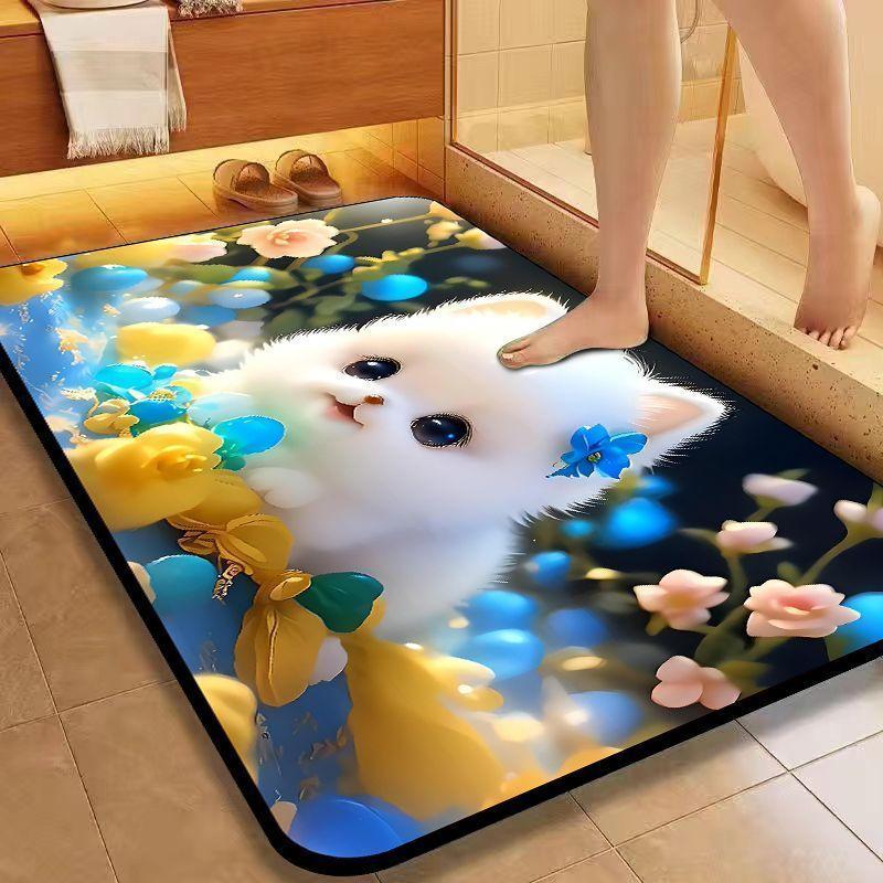 Diatom Mud Suction Mat Cartoon Cute Puppy Bathroom Floor Mat Toilet Toilet Door Non-slip Door Mat Quick Drying Mat