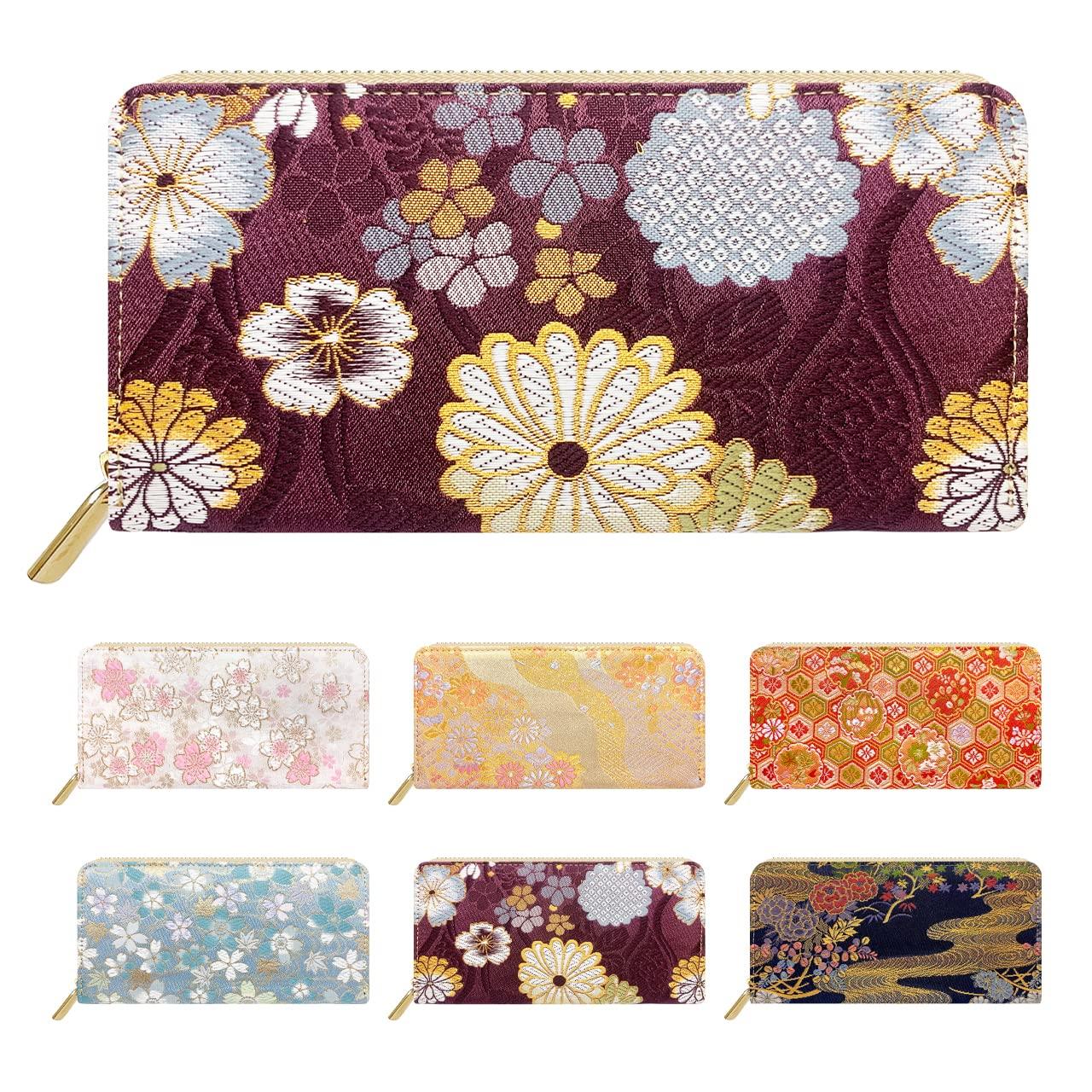 

Long Wallet Nishijin Ori Round Wallet Round Zipper Wallet Long Wallet Card Storage Coin Purse Gold Brocade Akira Tatewakuchi Chrysanthemum [leo&aoi]