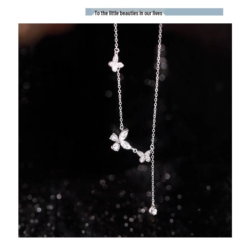 S925 Sterling Silver Butterfly Tassel Necklace, Women's Elegant Clavicle Chain, Unique High-End Fashion Design