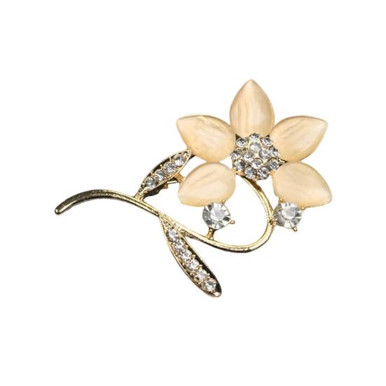 Brooch Retro Style Leaf Floral Design Lapel Pin with Faux Opal Inlaid Sweaters Collars Hats Bags Coats Scarves Badge Outfit Accessory