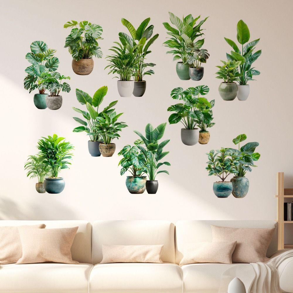 Self-Adhesive Plant Bonsai Wall Stickers Large Size Wall Mural Green Plants Wallpaper Living Room