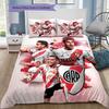 River Plate FC Black Background Red White Horizontal Stripe Shield Crest Bedding Set Argentine Soccer Duvet Cover Football Fan Bedroom Decor Bedding