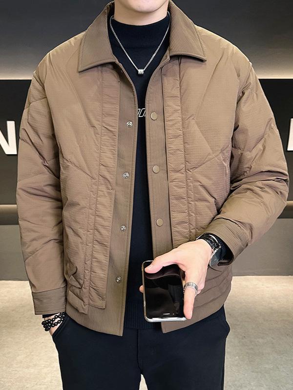 Men's Lightweight Down Business Jacket: Fall/Winter 2025 Shirt-Style Lapel, Solid Color for Administrative Casual Wear