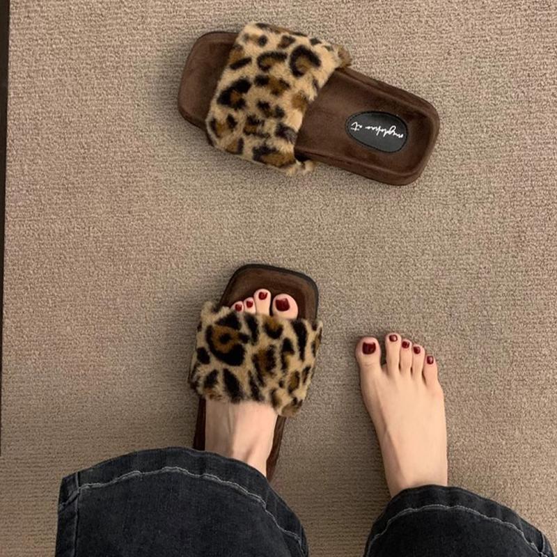 Fur Leopard Women Slippers Flats Cotton Shoes Designer Winter Cozy Boots Woman 2025 Casual Dress Zapatillas De Mujer 40 леопардовый 4769₽