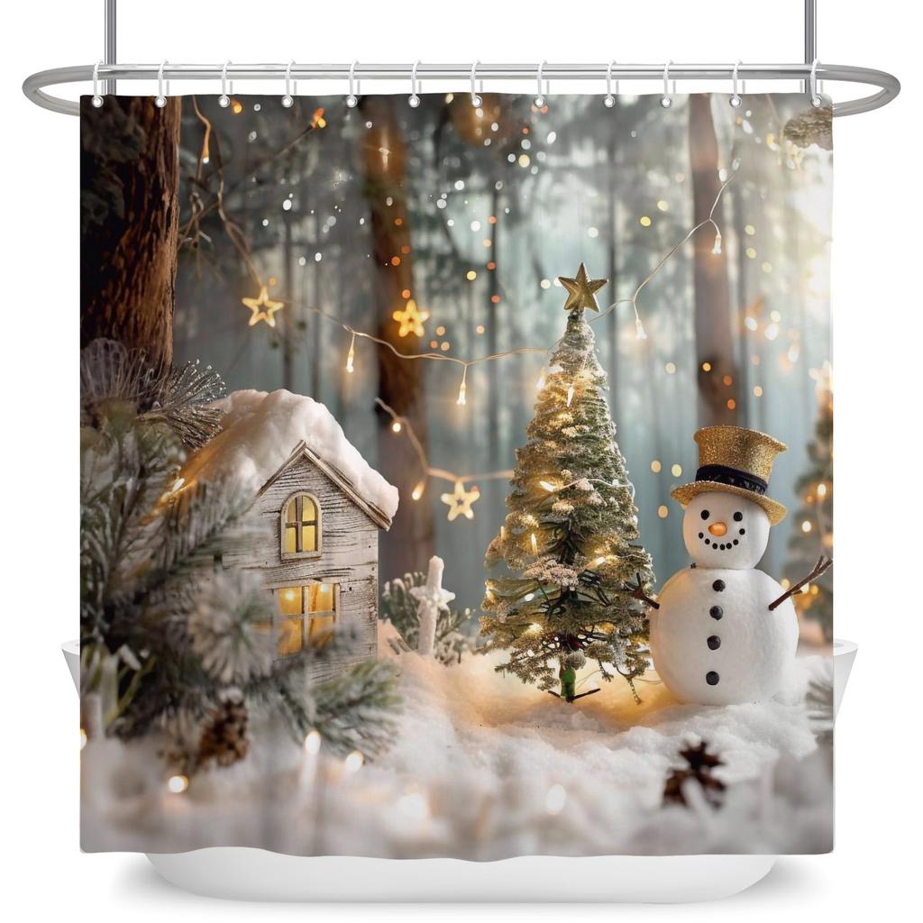 GAEMerry Christmas Duschvorhang Winter Schnee Weihnachtsmann Weihnachtsbaum Dekor Badezimmer Vorhänge Wasserdichte Badewannenwand