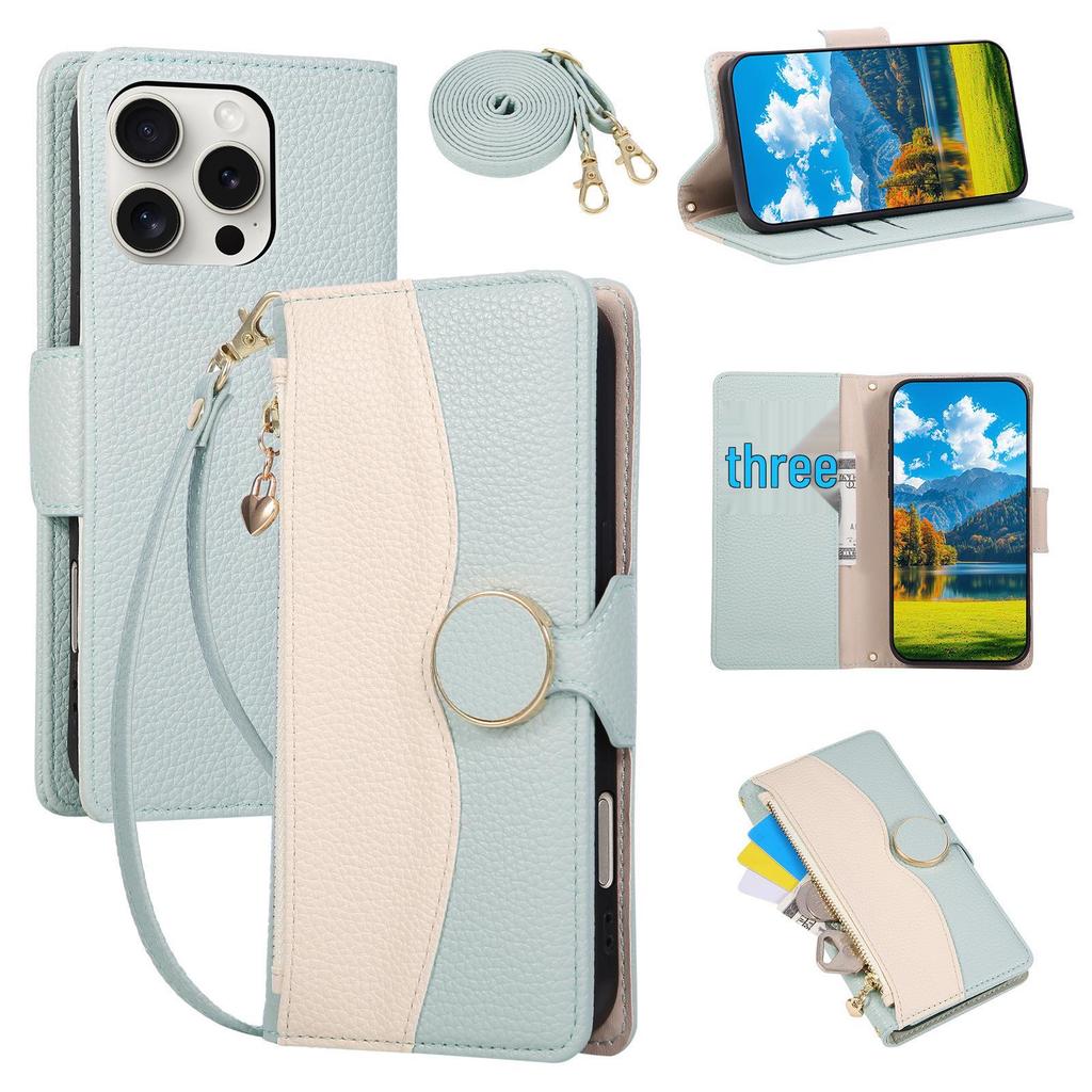 iPhone 17 Color Block Wallet Case: Drop-Proof Leather with Lanyard & Card Slots